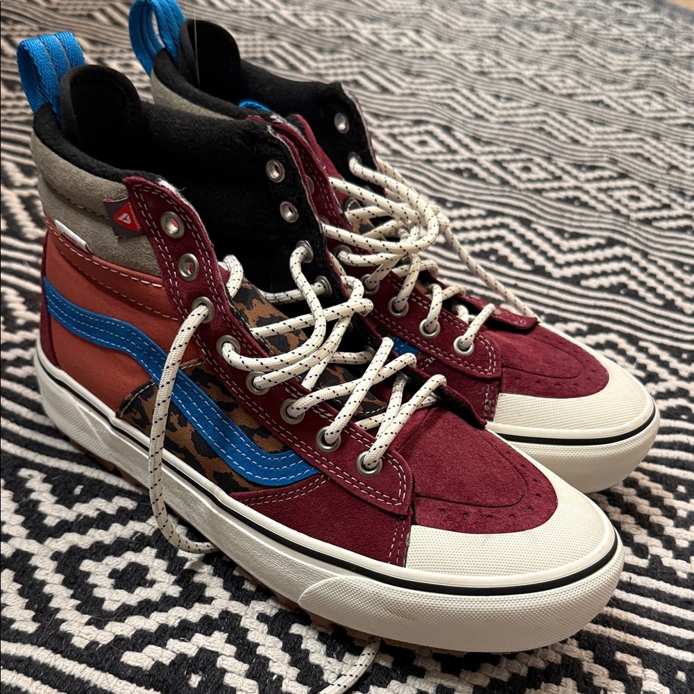 Vans Burgundy and Blue High-Top Sneakers